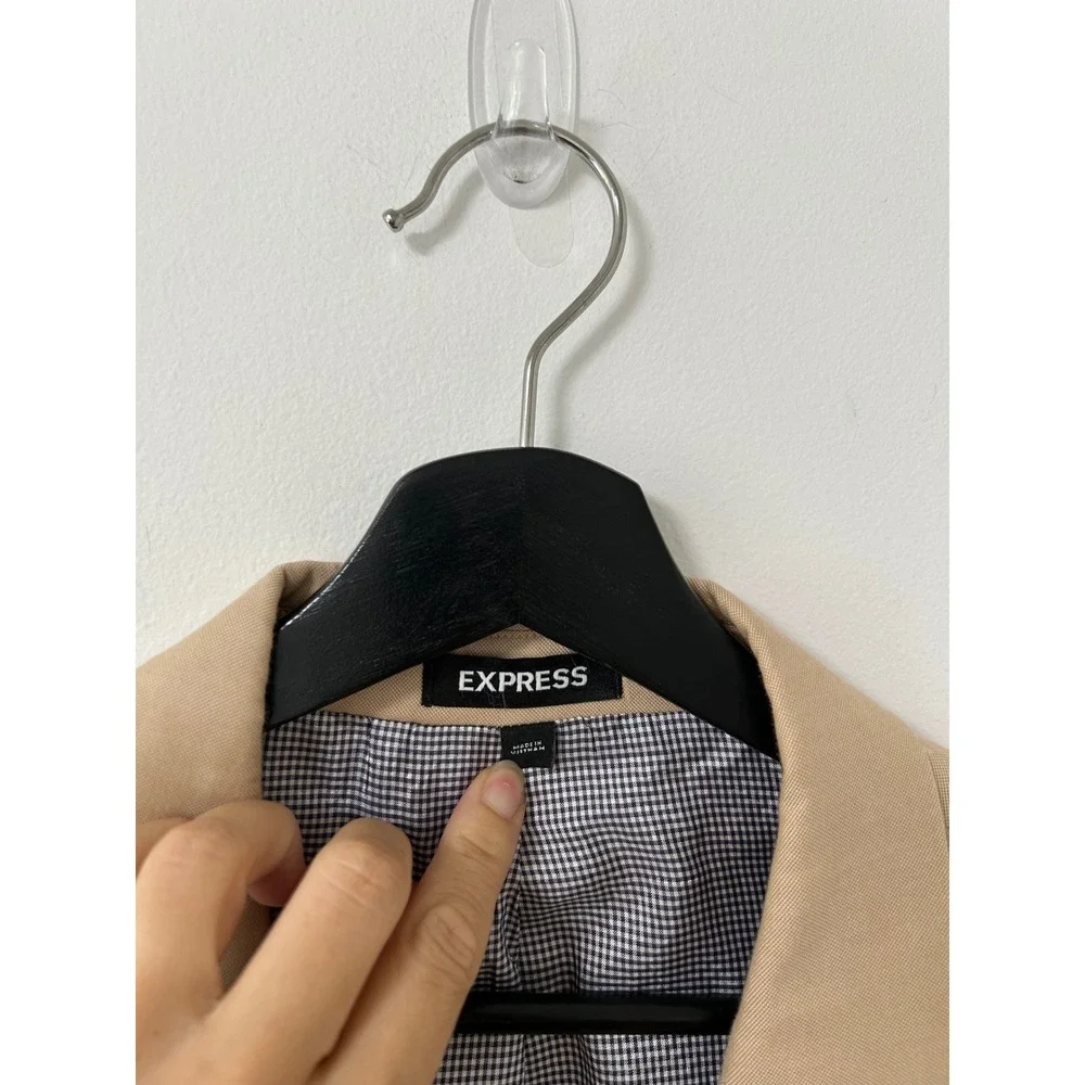 Express Slim Fit Cotton Blazer Mens 46R Tan Stretch Preppy Gingham Lining Jacket